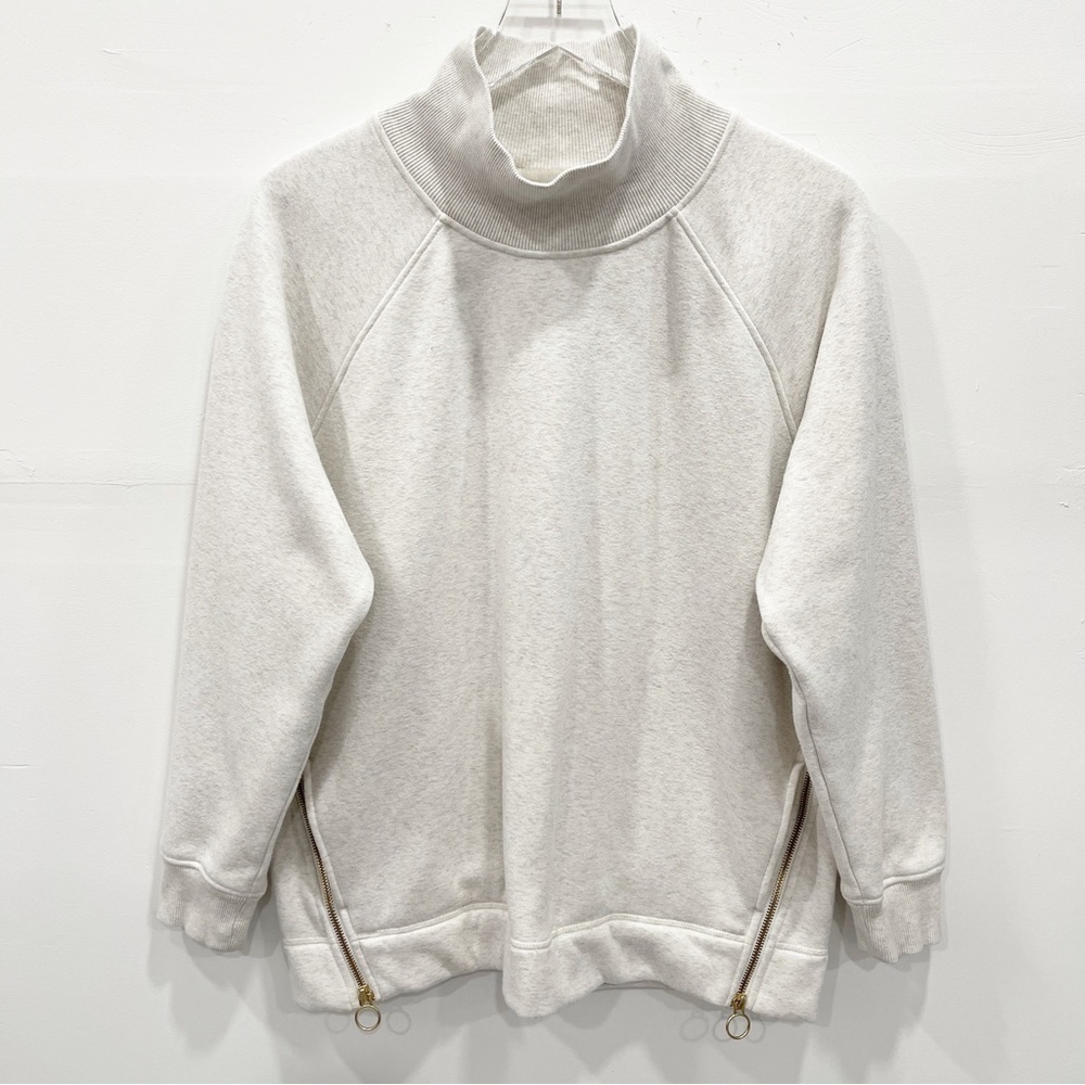 Athleta Cozy Karma Side Zip Funnel Neck Sweatshirt Light Grey Large Petite